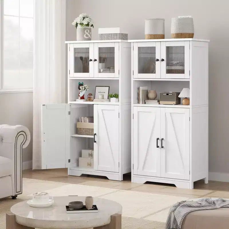 Meuble de cuisine haut de 127 cm avec portes vitrées et étagères réglables pour cuisine, garde-manger, salon, blanc