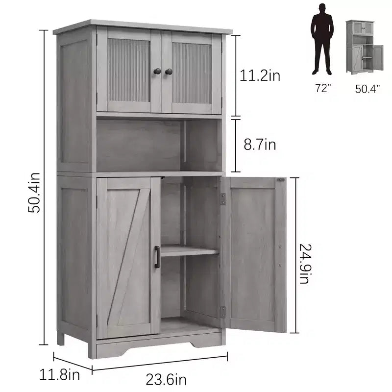 Meuble de cuisine haut de 127 cm avec portes vitrées et étagères réglables pour cuisine, garde-manger, salon, blanc