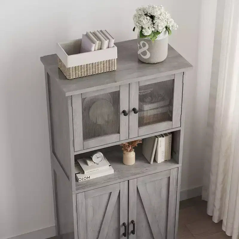 Meuble de cuisine haut de 127 cm avec portes vitrées et étagères réglables pour cuisine, garde-manger, salon, blanc