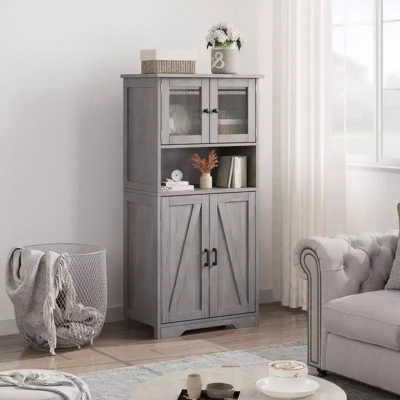 Meuble de cuisine haut de 127 cm avec portes vitrées et étagères réglables pour cuisine, garde-manger, salon, blanc