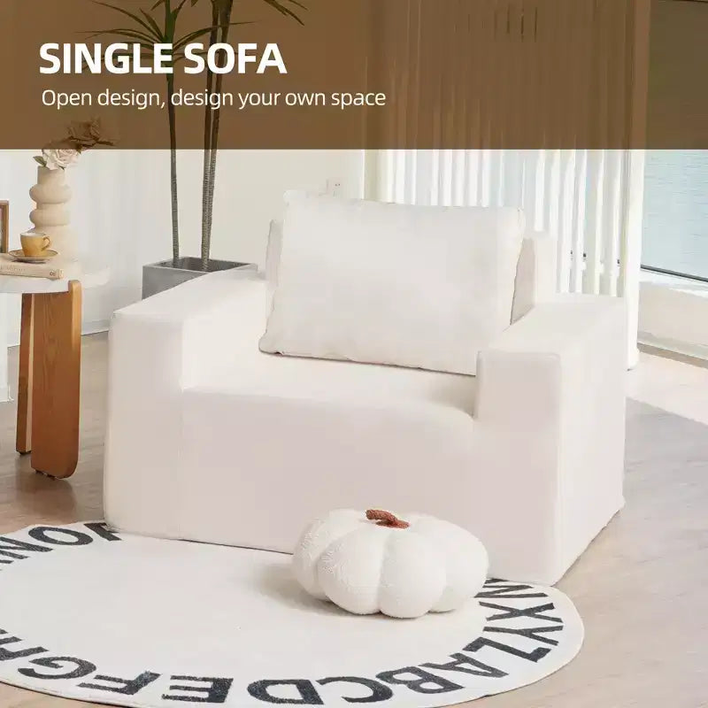 Canapé poof en mousse avec oreiller, grand canapé confortable pour salon, chambre ou espace de jeu
