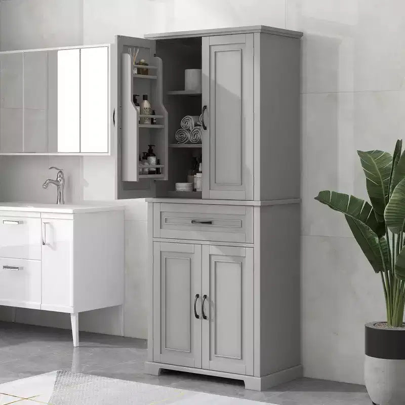 Armoire de rangement haute avec 4 portes, 1 tiroir et des étagères réglables