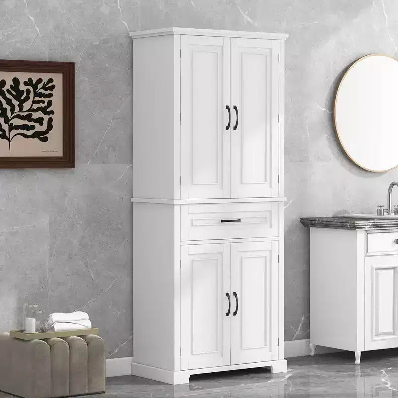 Armoire de rangement haute avec 4 portes, 1 tiroir et des étagères réglables
