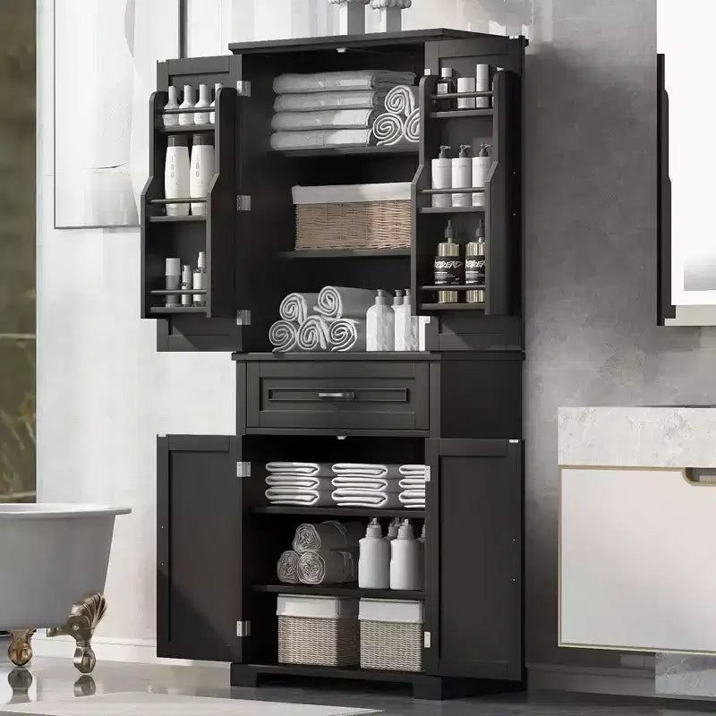 Armoire de rangement haute avec 4 portes, 1 tiroir et des étagères réglables