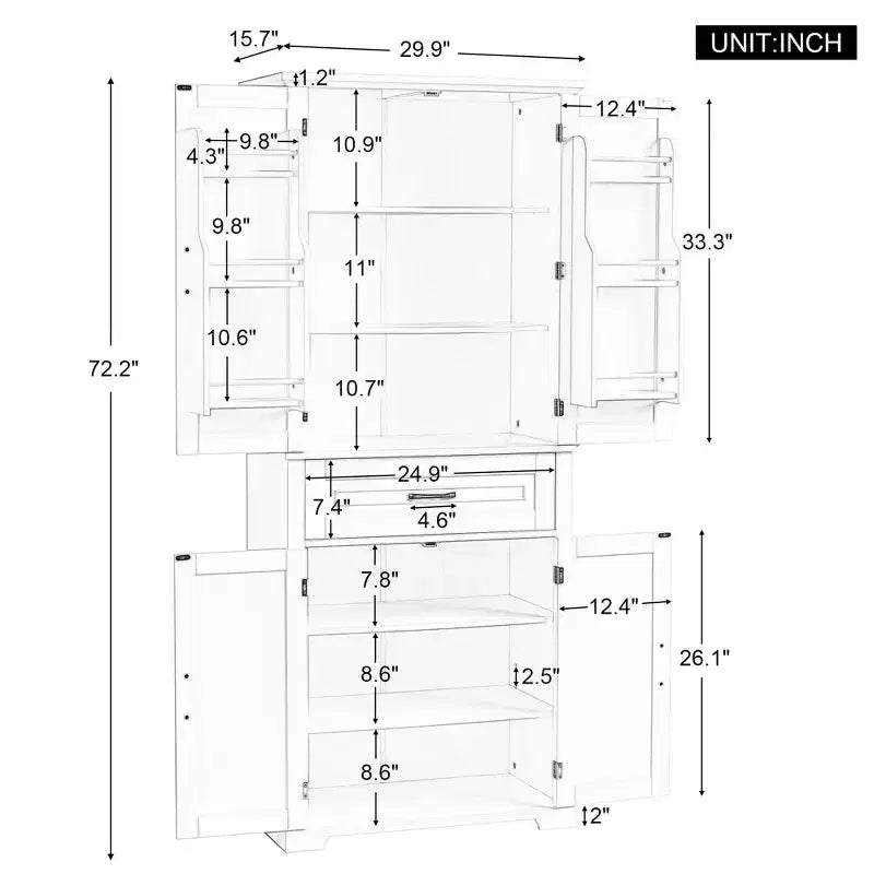 Armoire de rangement haute avec 4 portes, 1 tiroir et des étagères réglables
