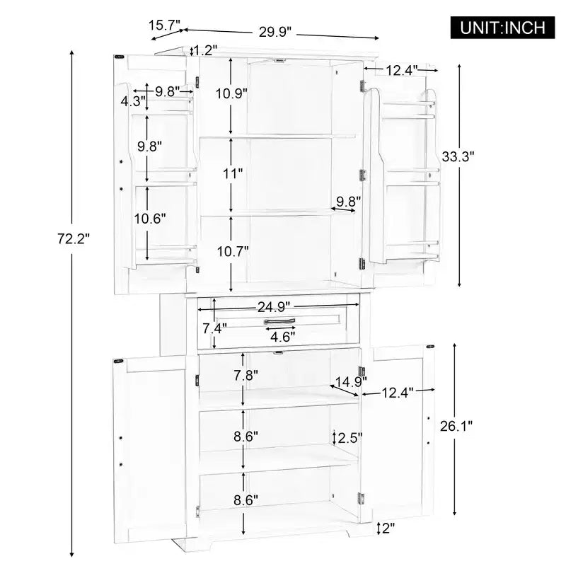 Armoire de rangement haute avec 4 portes, 1 tiroir et des étagères réglables