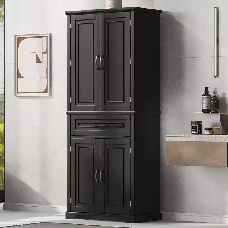 Armoire de rangement haute avec 4 portes, 1 tiroir et des étagères réglables