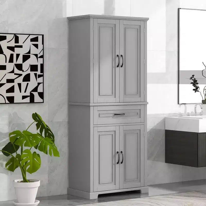 Armoire de rangement haute avec 4 portes, 1 tiroir et des étagères réglables