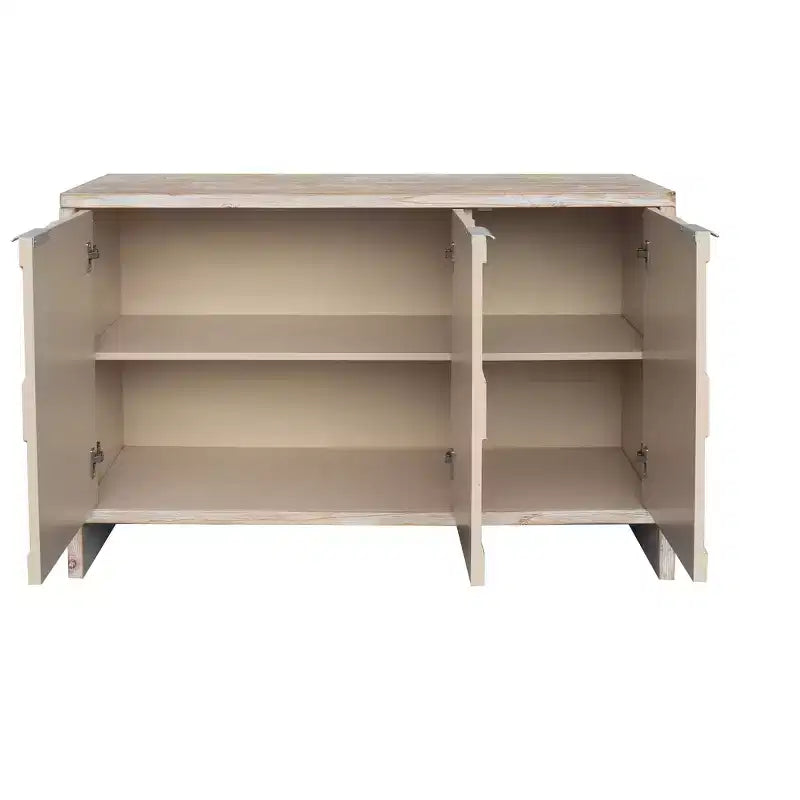 Buffet d'appoint de style rustique avec portes sculptées et rangements compartimentés