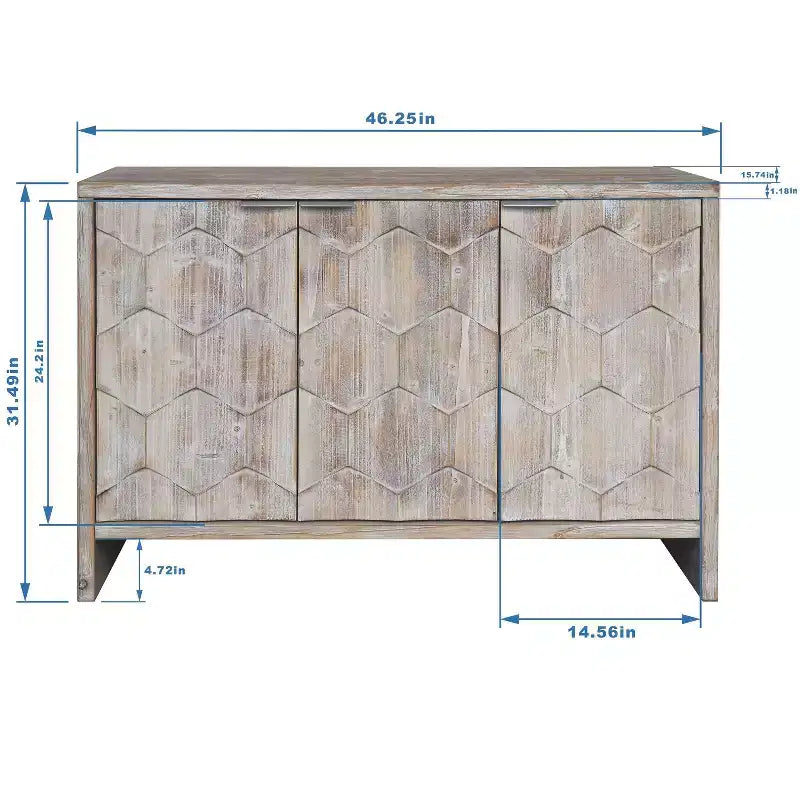 Buffet d'appoint de style rustique avec portes sculptées et rangements compartimentés