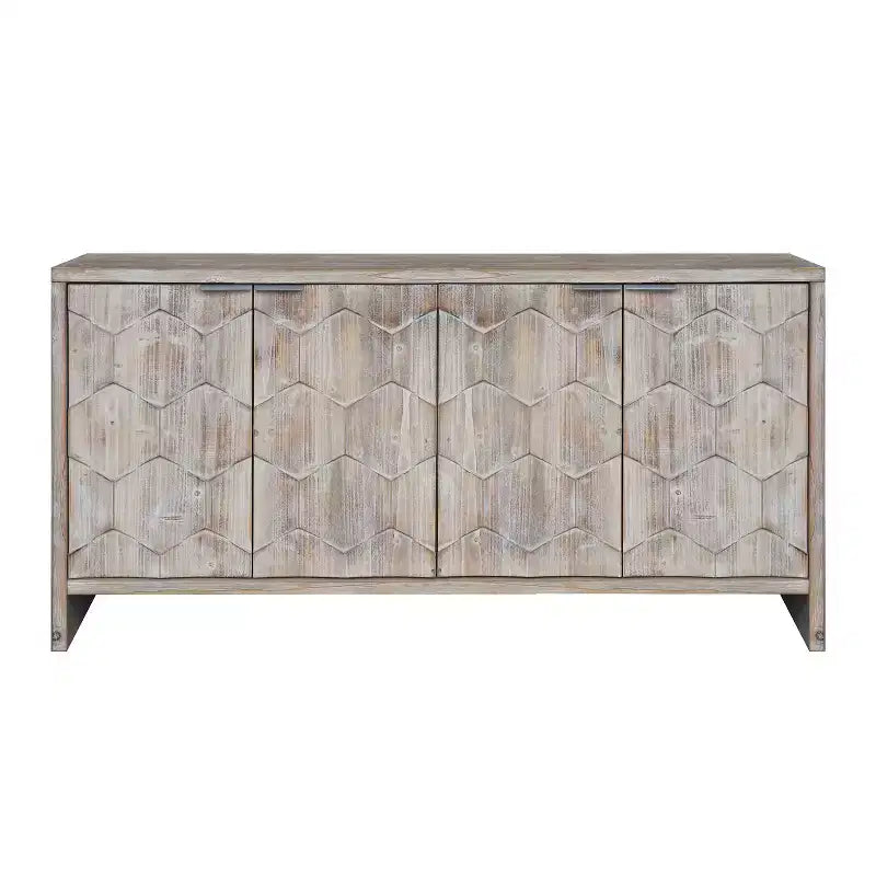 Buffet d'appoint de style rustique avec portes sculptées et rangements compartimentés
