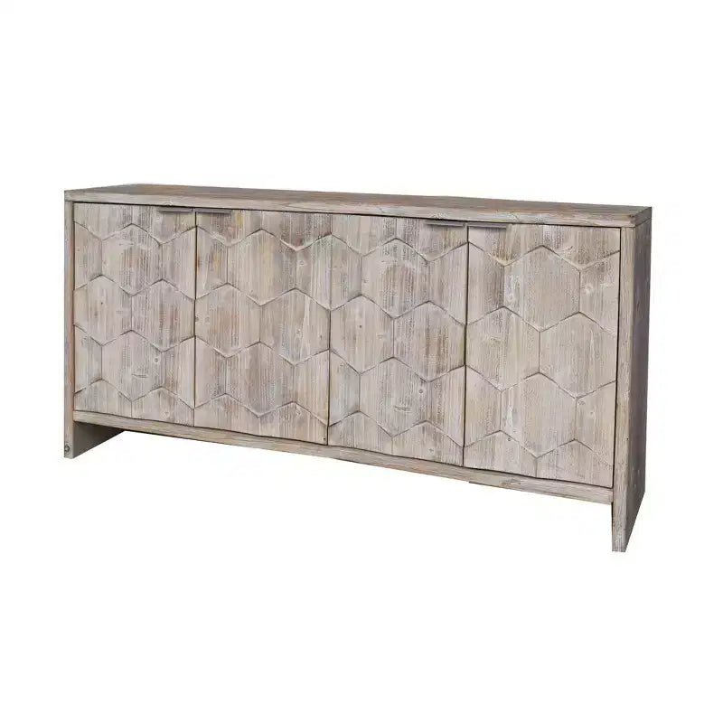 Buffet d'appoint de style rustique avec portes sculptées et rangements compartimentés