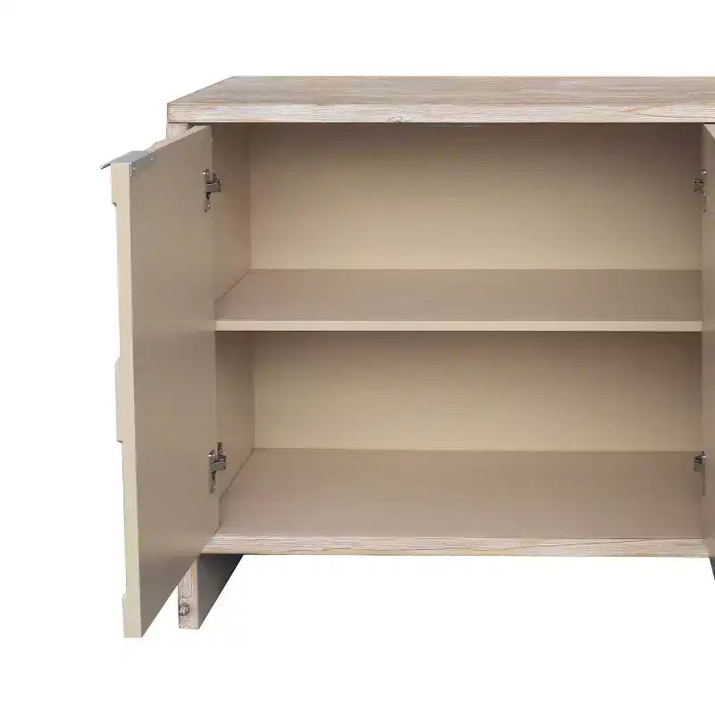 Buffet d'appoint de style rustique avec portes sculptées et rangements compartimentés