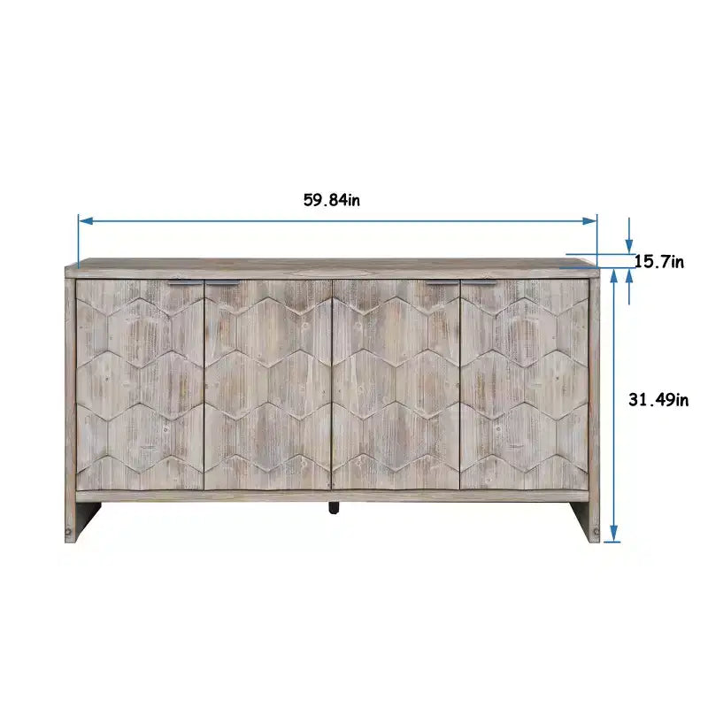 Buffet d'appoint de style rustique avec portes sculptées et rangements compartimentés