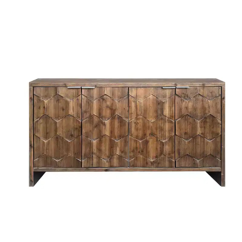 Buffet d'appoint de style rustique avec portes sculptées et rangements compartimentés
