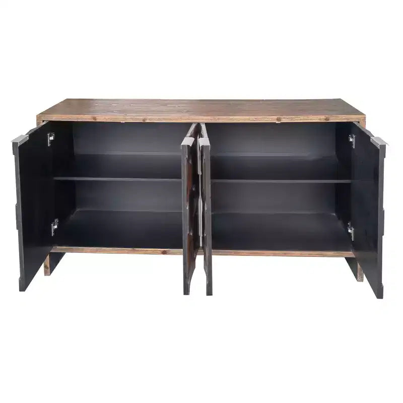 Buffet d'appoint de style rustique avec portes sculptées et rangements compartimentés