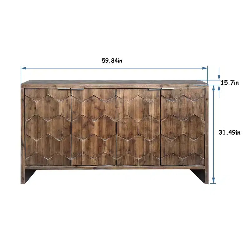 Buffet d'appoint de style rustique avec portes sculptées et rangements compartimentés