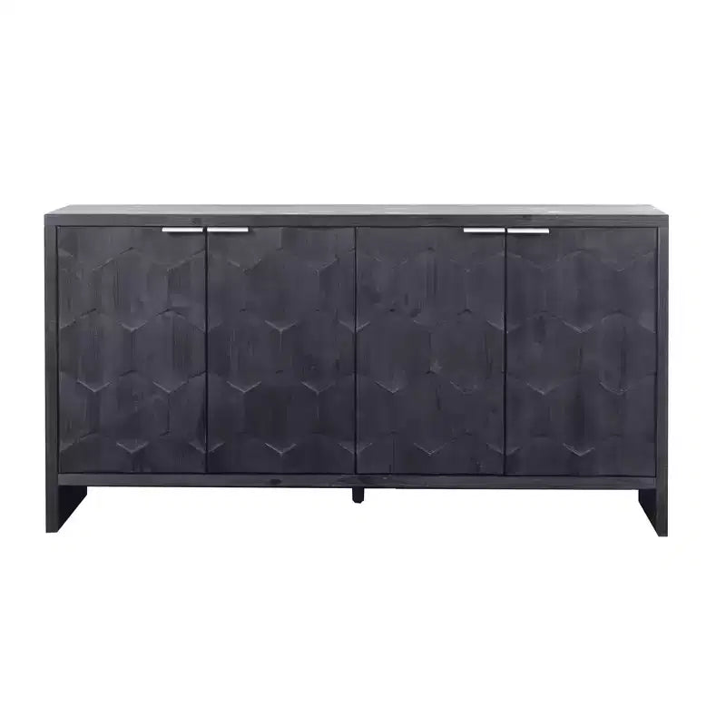 Buffet d'appoint de style rustique avec portes sculptées et rangements compartimentés