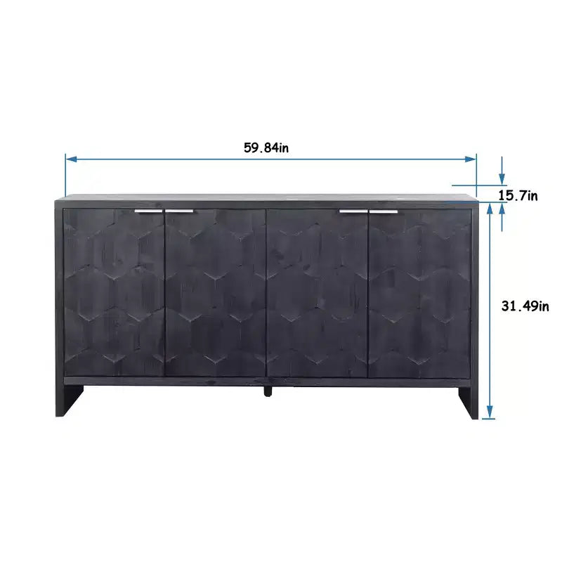Buffet d'appoint de style rustique avec portes sculptées et rangements compartimentés