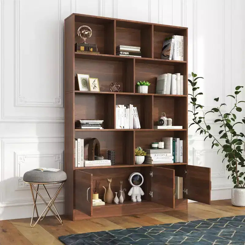 Étagère moderne à 4 niveaux avec 10 compartiments ouverts et 3 portes – 180 cm
