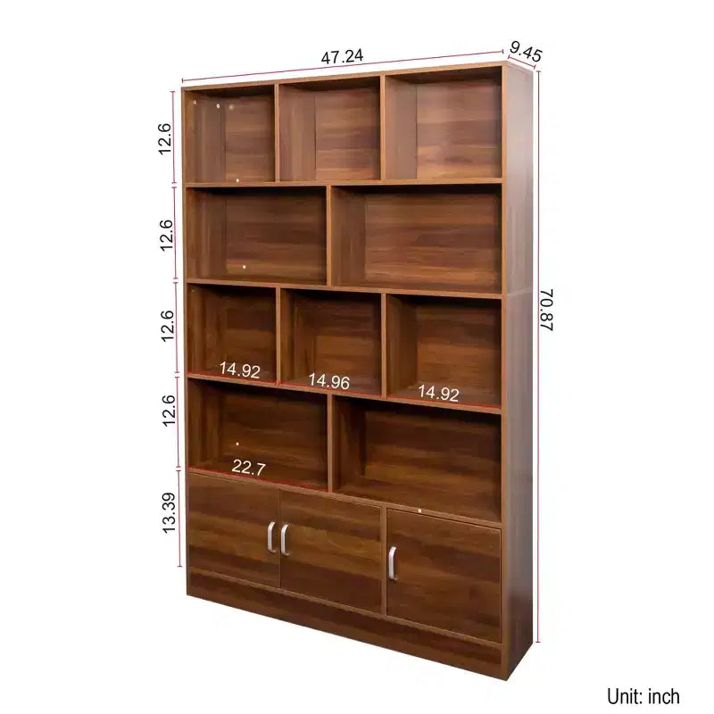 Étagère moderne à 4 niveaux avec 10 compartiments ouverts et 3 portes – 180 cm