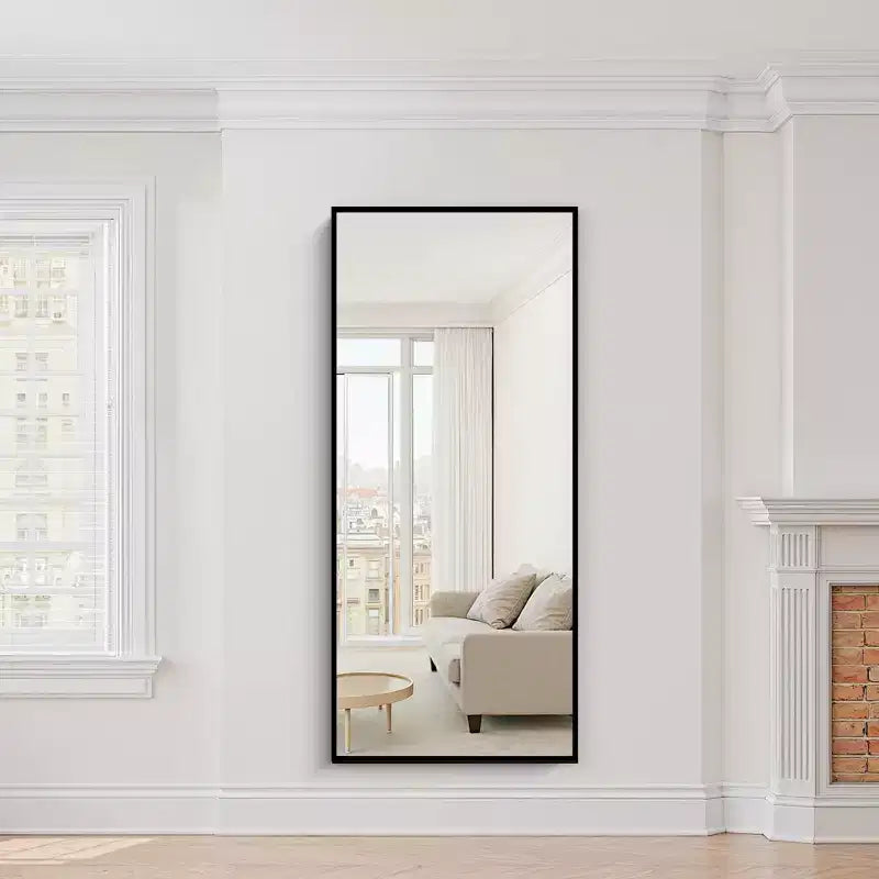 Miroir de plain-pied en alliage d'aluminium avec support – Noir