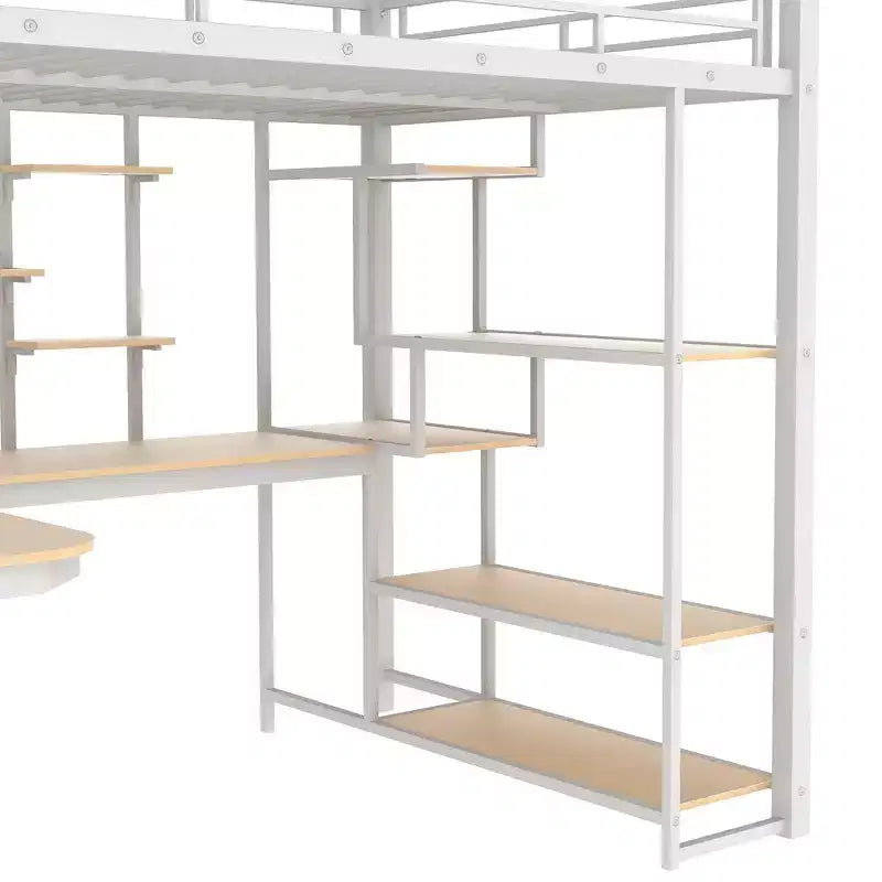 Lit mezzanine en métal pleine grandeur avec bureau et petite armoire, lit mezzanine haut avec escalier de rangement et étagères pour enfants, adolescents et adultes