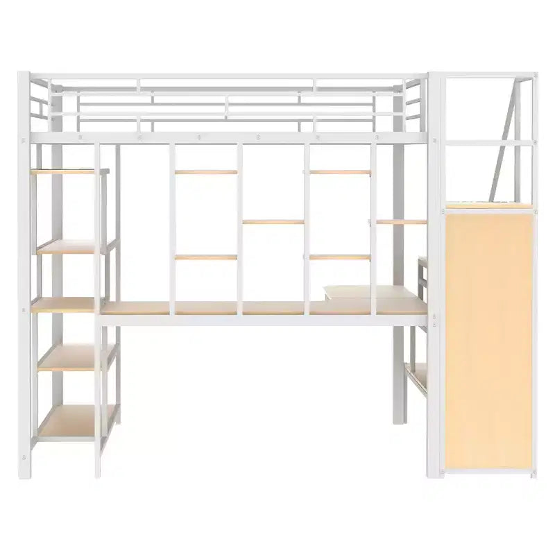 Lit mezzanine en métal pleine grandeur avec bureau et petite armoire, lit mezzanine haut avec escalier de rangement et étagères pour enfants, adolescents et adultes