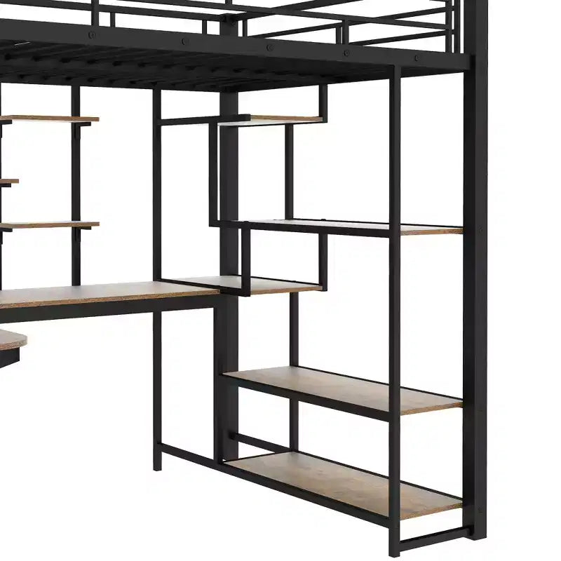 Lit mezzanine en métal pleine grandeur avec bureau et petite armoire, lit mezzanine haut avec escalier de rangement et étagères pour enfants, adolescents et adultes