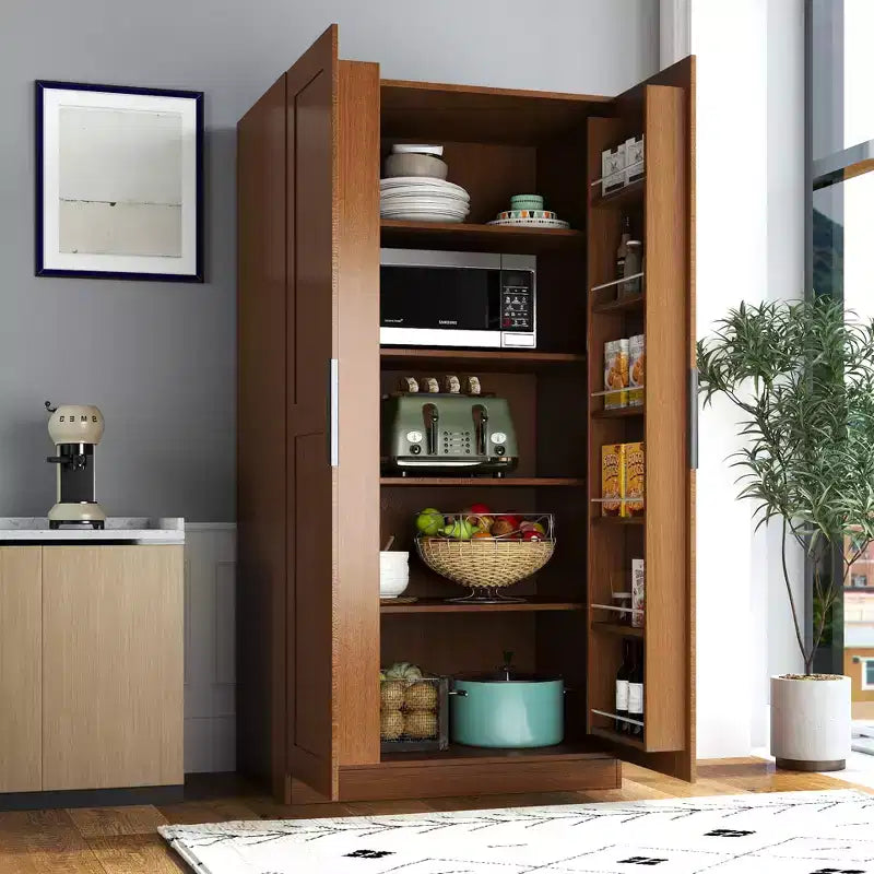 Meuble de cuisine garde-manger moderne de 160 cm de haut avec 2 portes et étagères réglables
