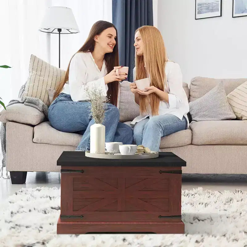 Table basse carrée de ferme avec deux couvercles à charnière et rangement, 79 cm, marron