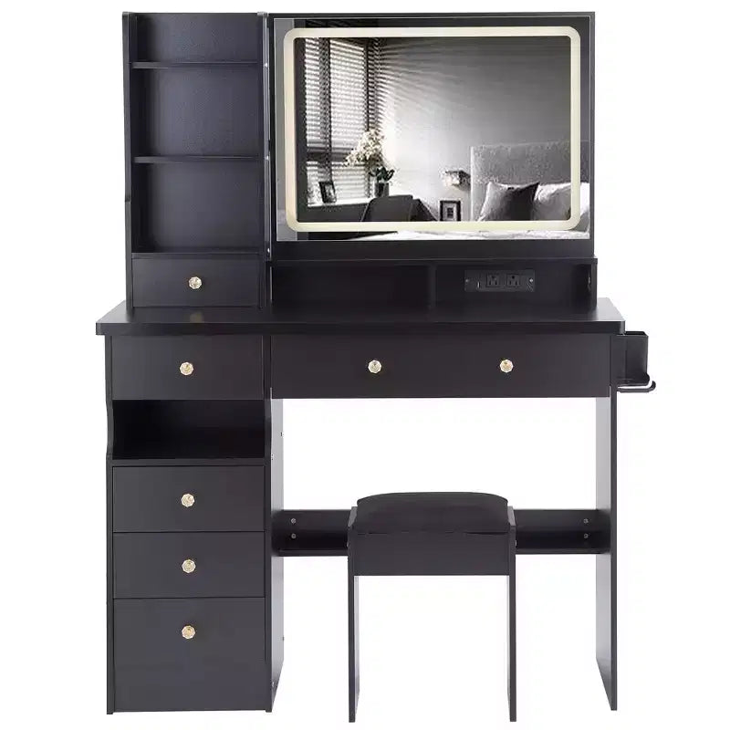 Coiffeuse avec miroir lumineux, tabouret et tiroirs de rangement pour chambre à coucher