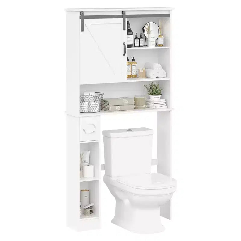Meuble de rangement au-dessus des toilettes, organisateur de salle de bain à double porte avec étagères réglables et porte-papier toilette pour économiser de l'espace dans la salle de bain, blanc