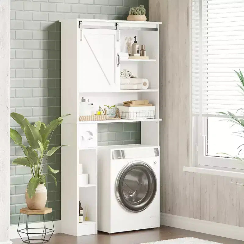 Meuble de rangement au-dessus des toilettes, organisateur de salle de bain à double porte avec étagères réglables et porte-papier toilette pour économiser de l'espace dans la salle de bain, blanc