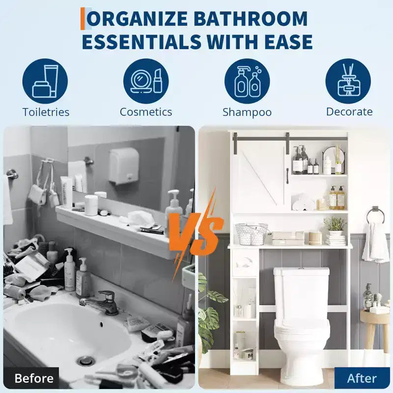 Meuble de rangement au-dessus des toilettes, organisateur de salle de bain à double porte avec étagères réglables et porte-papier toilette pour économiser de l'espace dans la salle de bain, blanc