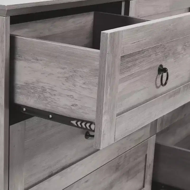 Commode de Ferme Large de 59 Pouces à 7 Tiroirs en Bois Rustique avec Belle Texture, Design Vintage, Tiroirs de Rangement, Organisateur