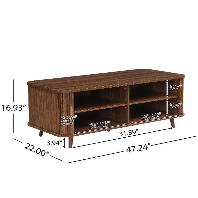 Table basse de rangement moderne avec portes coulissantes et étagères réglables