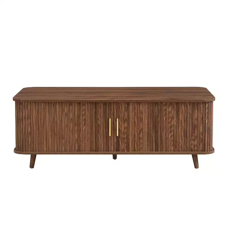 Table basse de rangement moderne avec portes coulissantes et étagères réglables