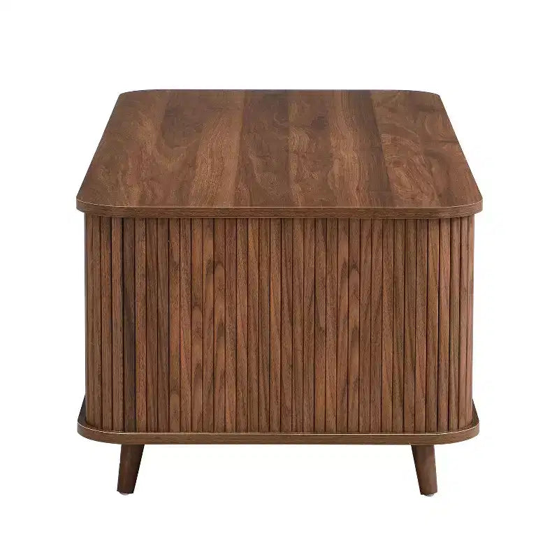 Table basse de rangement moderne avec portes coulissantes et étagères réglables