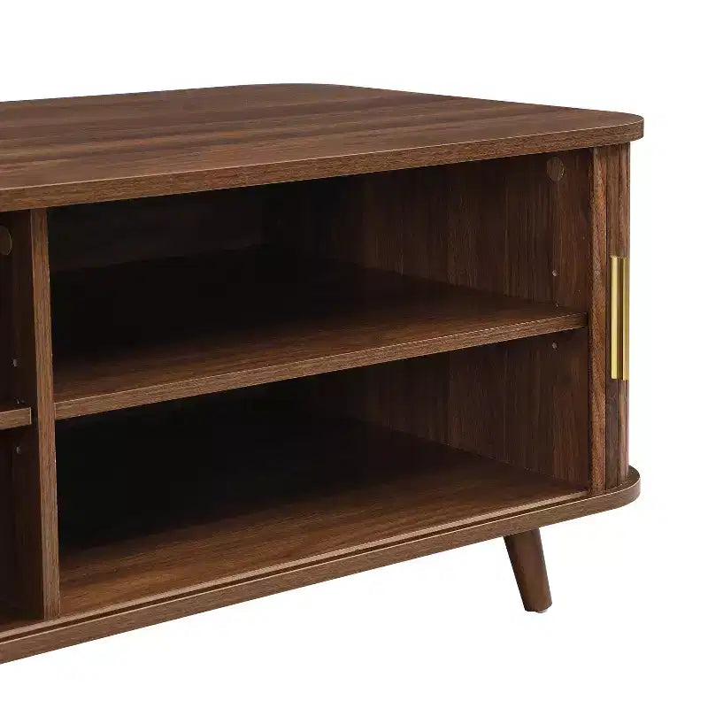 Table basse de rangement moderne avec portes coulissantes et étagères réglables