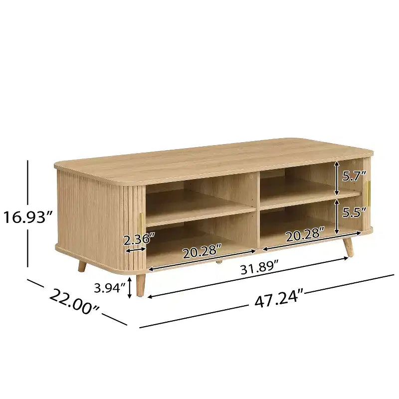 Table basse de rangement moderne avec portes coulissantes et étagères réglables