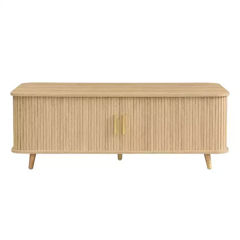 Table basse de rangement moderne avec portes coulissantes et étagères réglables