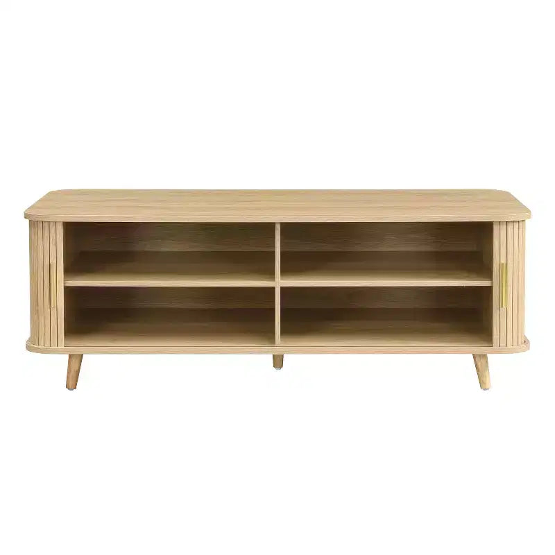 Table basse de rangement moderne avec portes coulissantes et étagères réglables