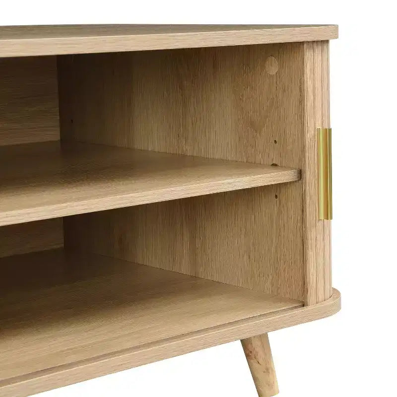 Table basse de rangement moderne avec portes coulissantes et étagères réglables