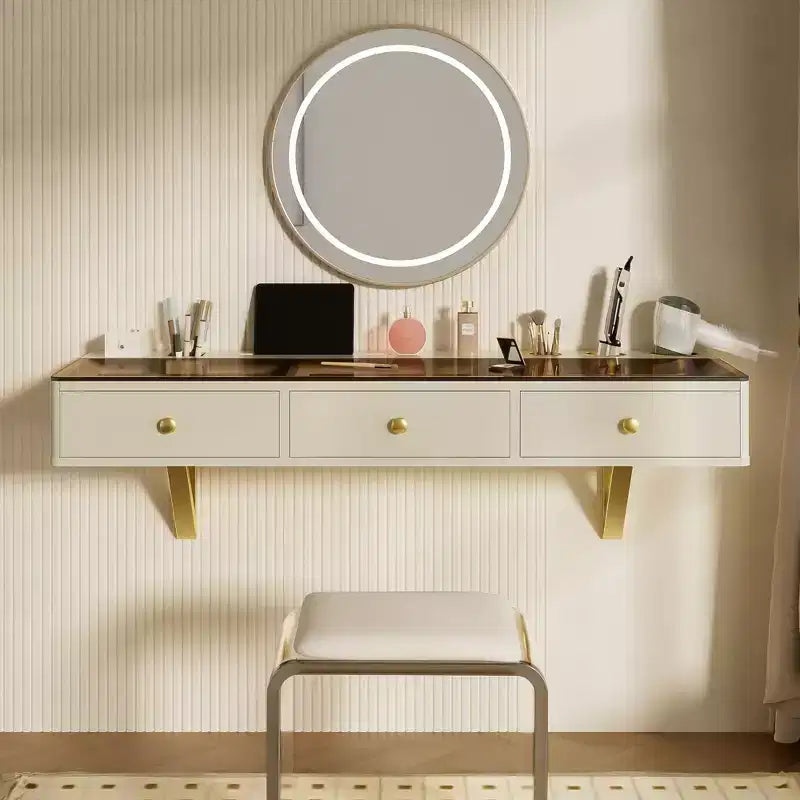 Coiffeuse flottante moderne avec tiroir, table de maquillage murale