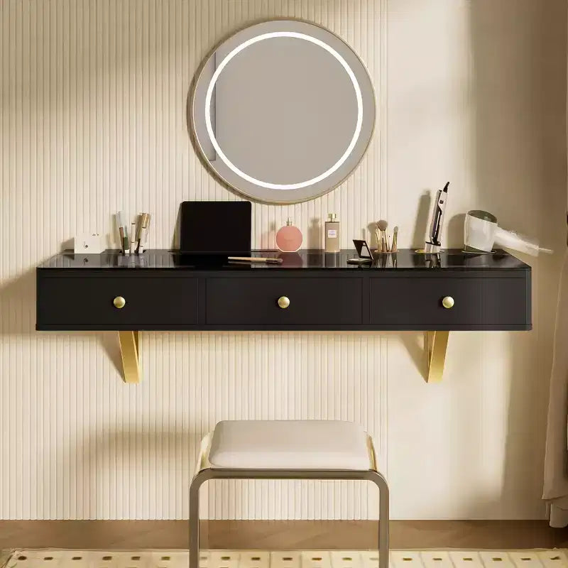 Coiffeuse flottante moderne avec tiroir, table de maquillage murale