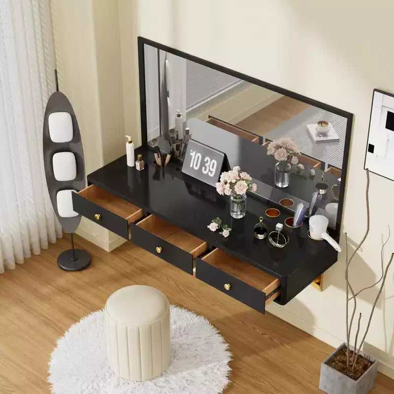 Coiffeuse flottante moderne avec tiroir, table de maquillage murale
