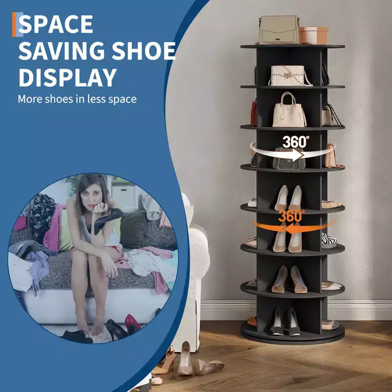 Tour à chaussures rotative sur pied à 7 niveaux, Présentoir à chaussures, Organisateur de chaussures vertical pivotant à 360° pour entrée, chambre, Blanc