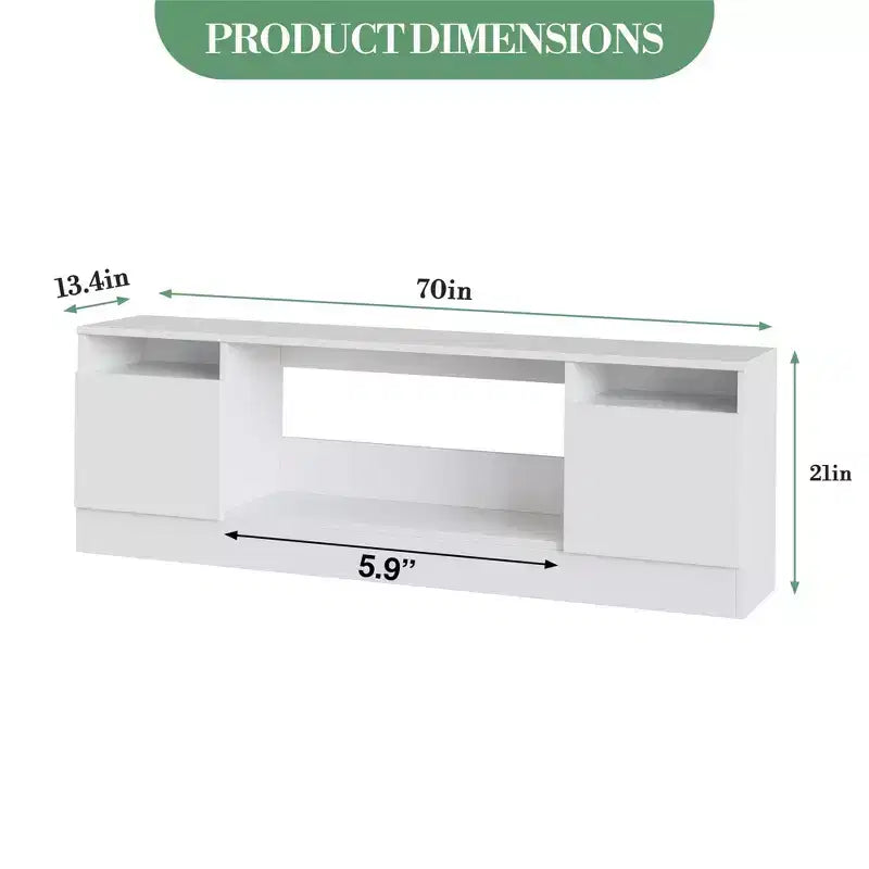 Meuble TV moderne pour téléviseurs jusqu'à 75'', meuble de divertissement en bois de 70'' avec rangement, compatible avec une cheminée électrique de 36'' (cheminée non incluse)