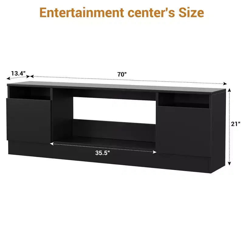 Meuble TV moderne pour téléviseurs jusqu'à 75'', meuble de divertissement en bois de 70'' avec rangement, compatible avec une cheminée électrique de 36'' (cheminée non incluse)